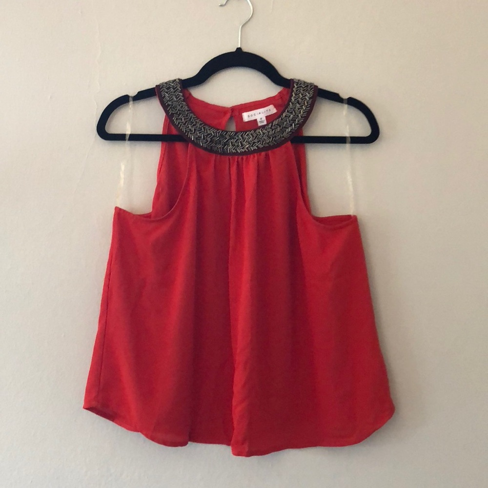 Socialite red crop tank top with charcoal beading